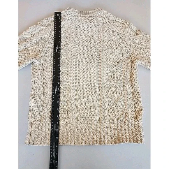 LL Bean Signature Fisherman Sweater Chunky Cable Knit Cottage Cream Womens Sz S - Picture 9 of 11